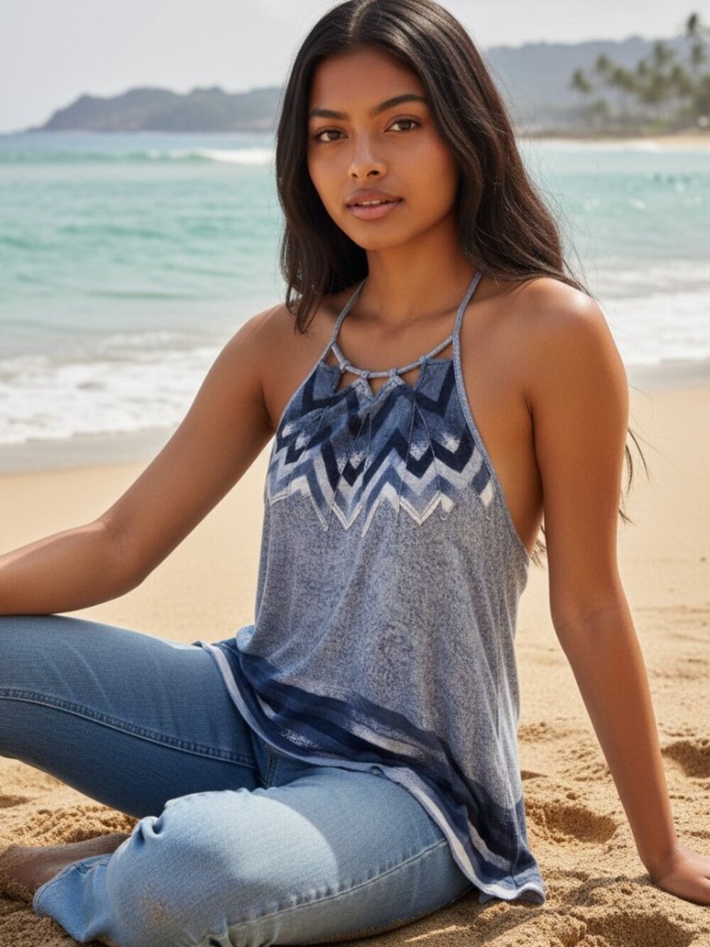 Free People top Women's Small blue spaghetti straps boho festival weekend casual
